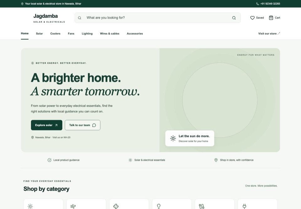 Jagdamba Solar & Electricals website homepage preview