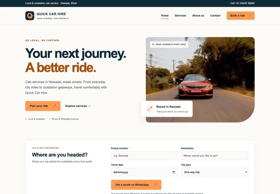 Quick Car Hire website homepage preview